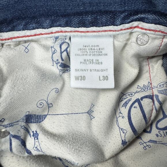 Levi’s Red Skinny Straight Jeans Men’s 30x30 Mid-2000s Archive Dark Wash Vintage - Picture 11 of 16